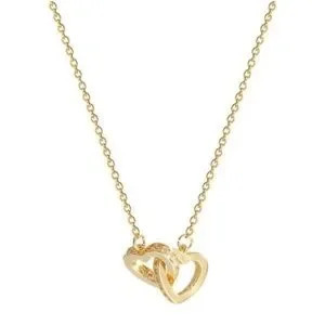 Gold Plated Stainless Steel Double Heart Necklace Cz Accents